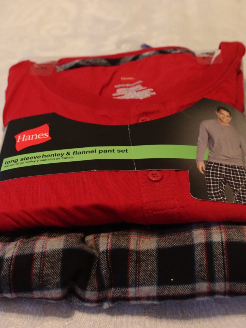 Hanes Long Sleeve Button Henley and Flannel Pant Set Size 2XL New